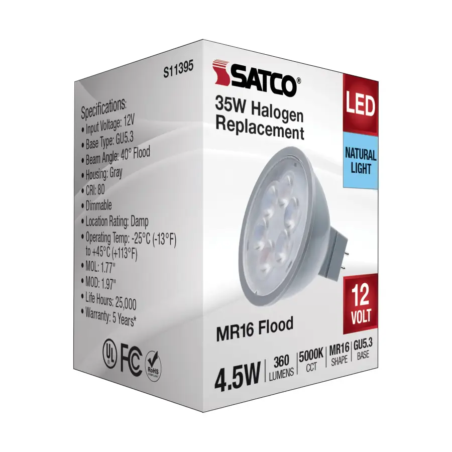 4.5 Watt MR16 LED - Silver Finish - 5000K - GU5.3 Base - 360 Lumens - 12 Volt - Image 5