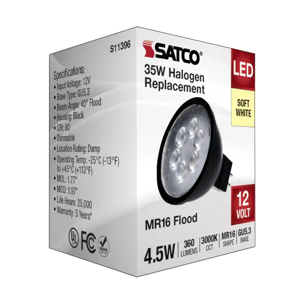 4.5 Watt MR16 LED - Black Finish - 3000K - GU5.3 Base - 360 Lumens - 12 Volt - Image 5