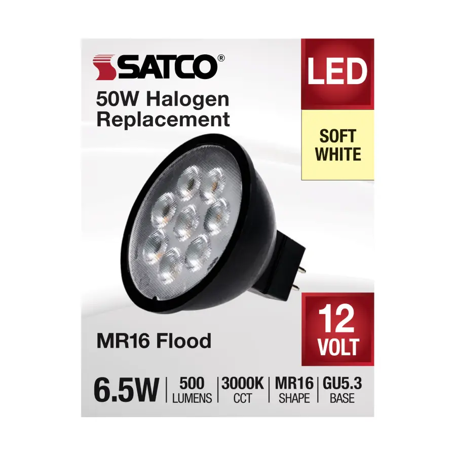 6.5 Watt MR16 LED - Black Finish - 3000K - GU5.3 Base - 500 Lumens - 12 Volt - Image 3
