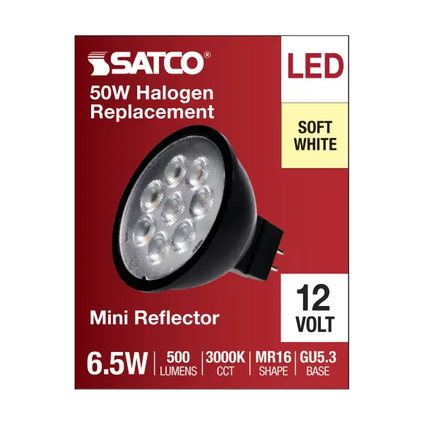 6.5 Watt MR16 LED - Black Finish - 3000K - GU5.3 Base - 500 Lumens - 12 Volt - Image 4