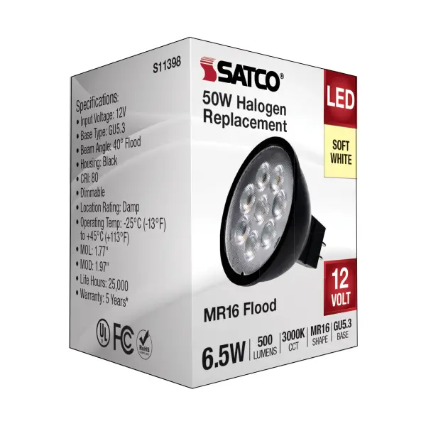 6.5 Watt MR16 LED - Black Finish - 3000K - GU5.3 Base - 500 Lumens - 12 Volt - Image 5