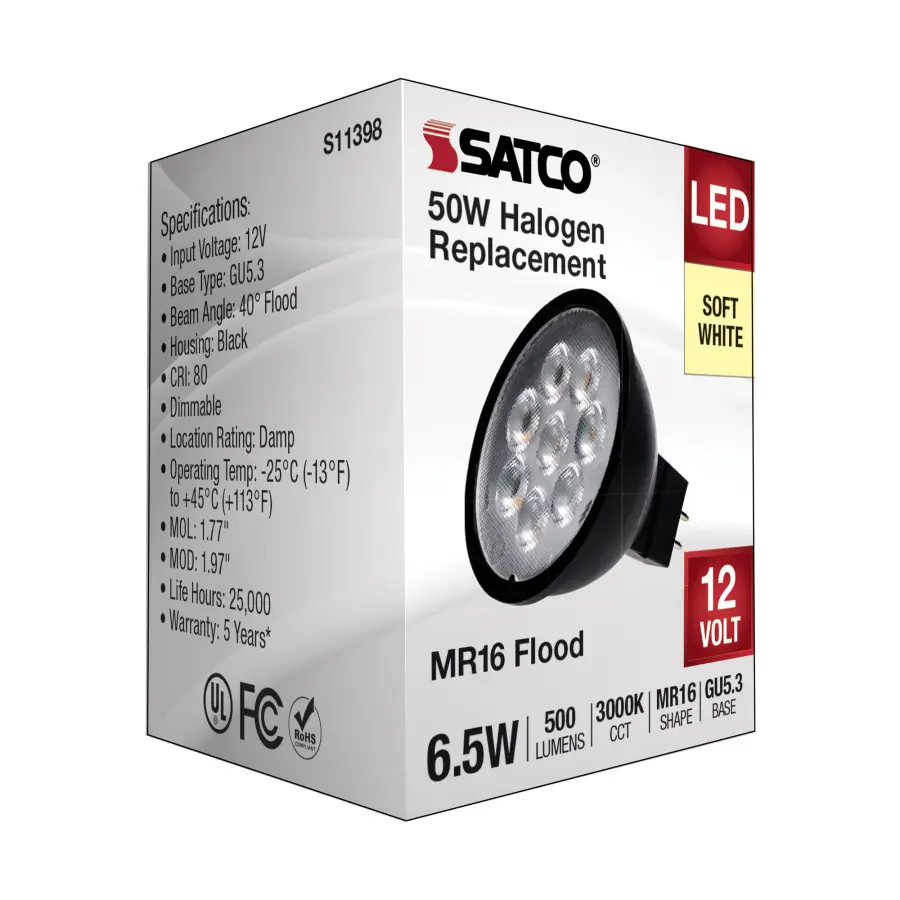 6.5 Watt MR16 LED - Black Finish - 3000K - GU5.3 Base - 500 Lumens - 12 Volt - Image 5