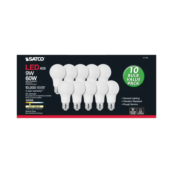 9 Watt A19 LED - 3000K - Medium base - 220 deg. Beam Angle - 10-Pack - Image 3