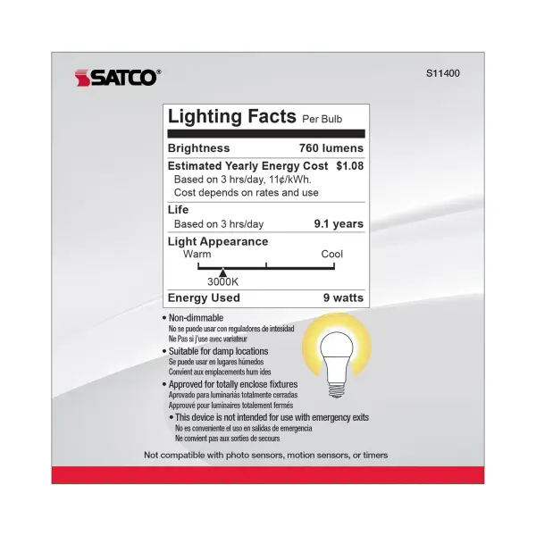 9 Watt A19 LED - 3000K - Medium base - 220 deg. Beam Angle - 10-Pack - Image 4