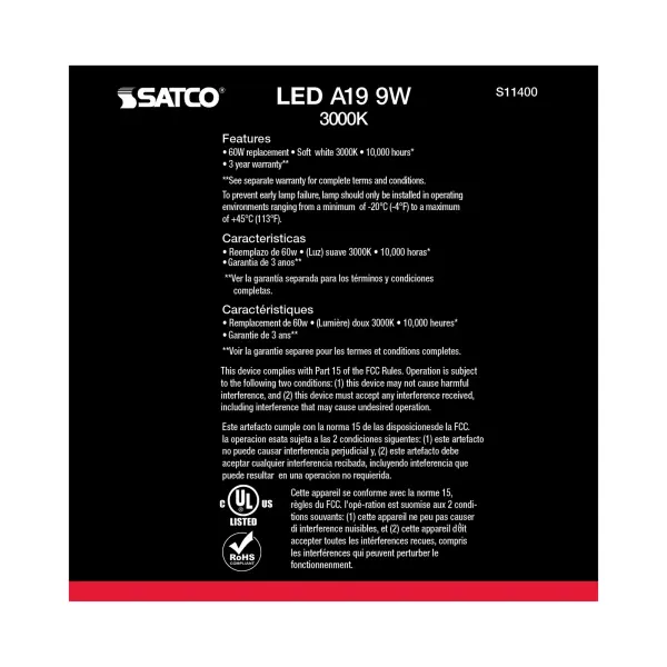 9 Watt A19 LED - 3000K - Medium base - 220 deg. Beam Angle - 10-Pack - Image 5