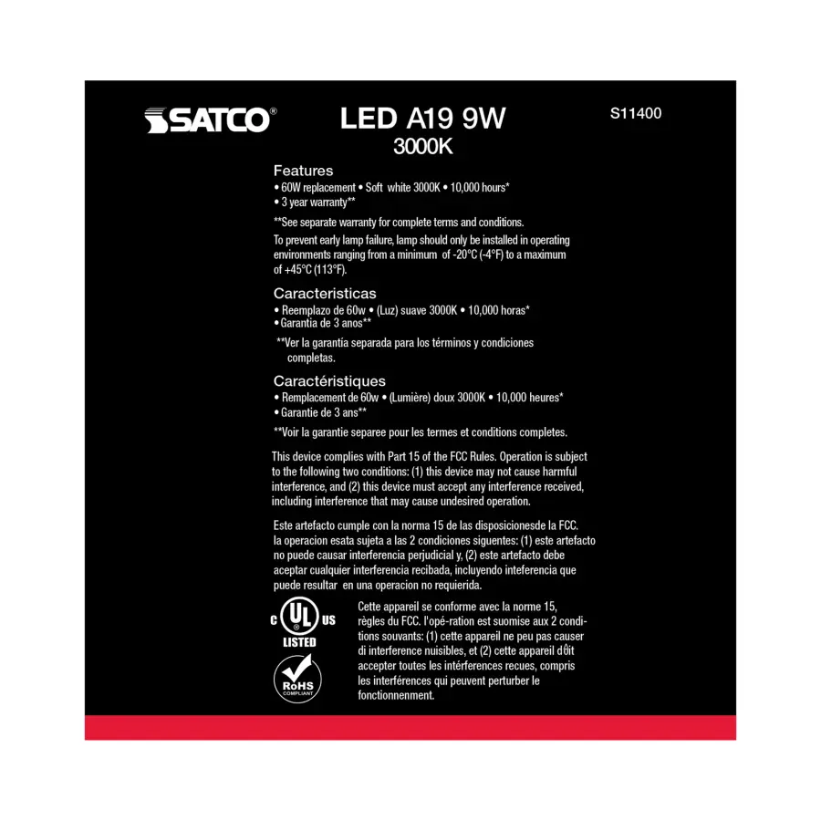 9 Watt A19 LED - 3000K - Medium base - 220 deg. Beam Angle - 10-Pack - Image 5