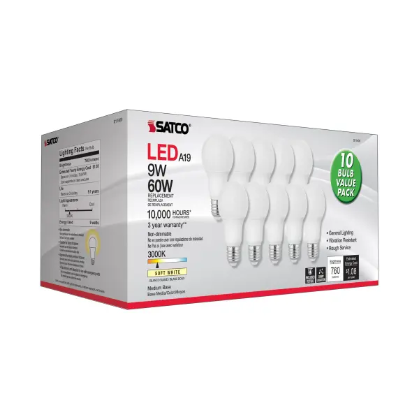 9 Watt A19 LED - 3000K - Medium base - 220 deg. Beam Angle - 10-Pack - Image 6