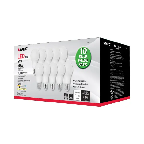 9 Watt A19 LED - 3000K - Medium base - 220 deg. Beam Angle - 10-Pack - Image 7