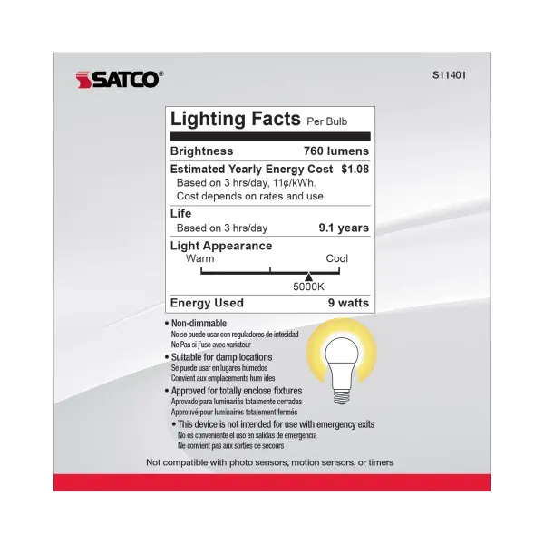 9 Watt A19 LED - 5000K - Medium base - 220 deg. Beam Angle - 10-Pack - Image 4