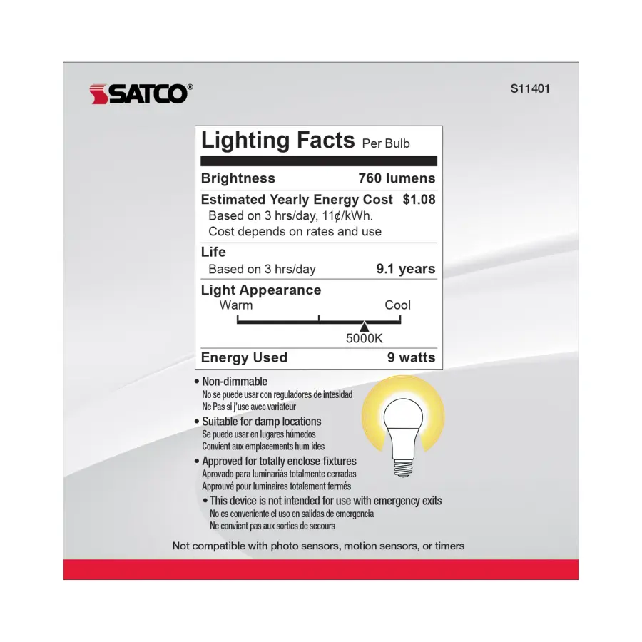 9 Watt A19 LED - 5000K - Medium base - 220 deg. Beam Angle - 10-Pack - Image 4