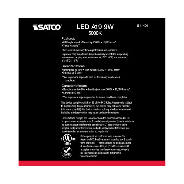 9 Watt A19 LED - 5000K - Medium base - 220 deg. Beam Angle - 10-Pack - Image 5