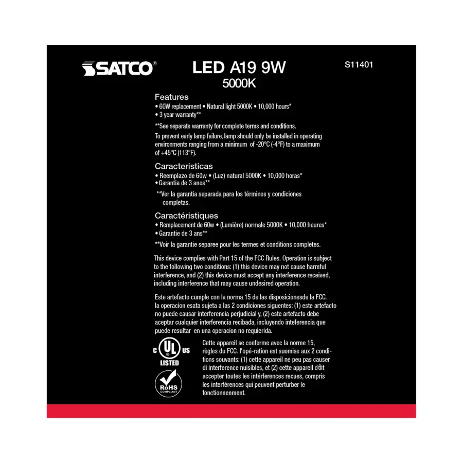9 Watt A19 LED - 5000K - Medium base - 220 deg. Beam Angle - 10-Pack - Image 5