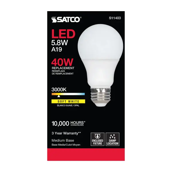 5.8 Watt - A19 LED - 3000K - Medium base - 220 deg. Beam Angle -120 Volt - Image 3
