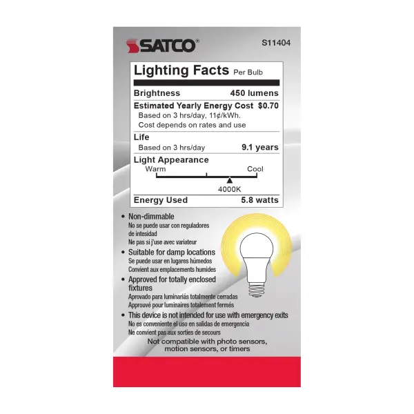 5.8 Watt - A19 LED - 4000K - Medium base - 220 deg. Beam Angle -120 Volt - Image 5
