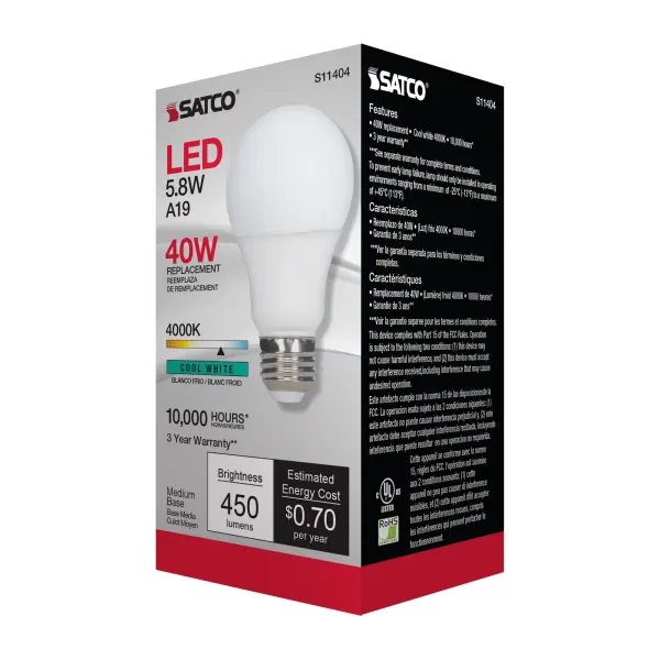 5.8 Watt - A19 LED - 4000K - Medium base - 220 deg. Beam Angle -120 Volt - Image 6