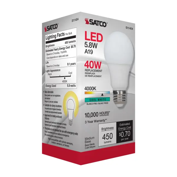 5.8 Watt - A19 LED - 4000K - Medium base - 220 deg. Beam Angle -120 Volt - Image 7