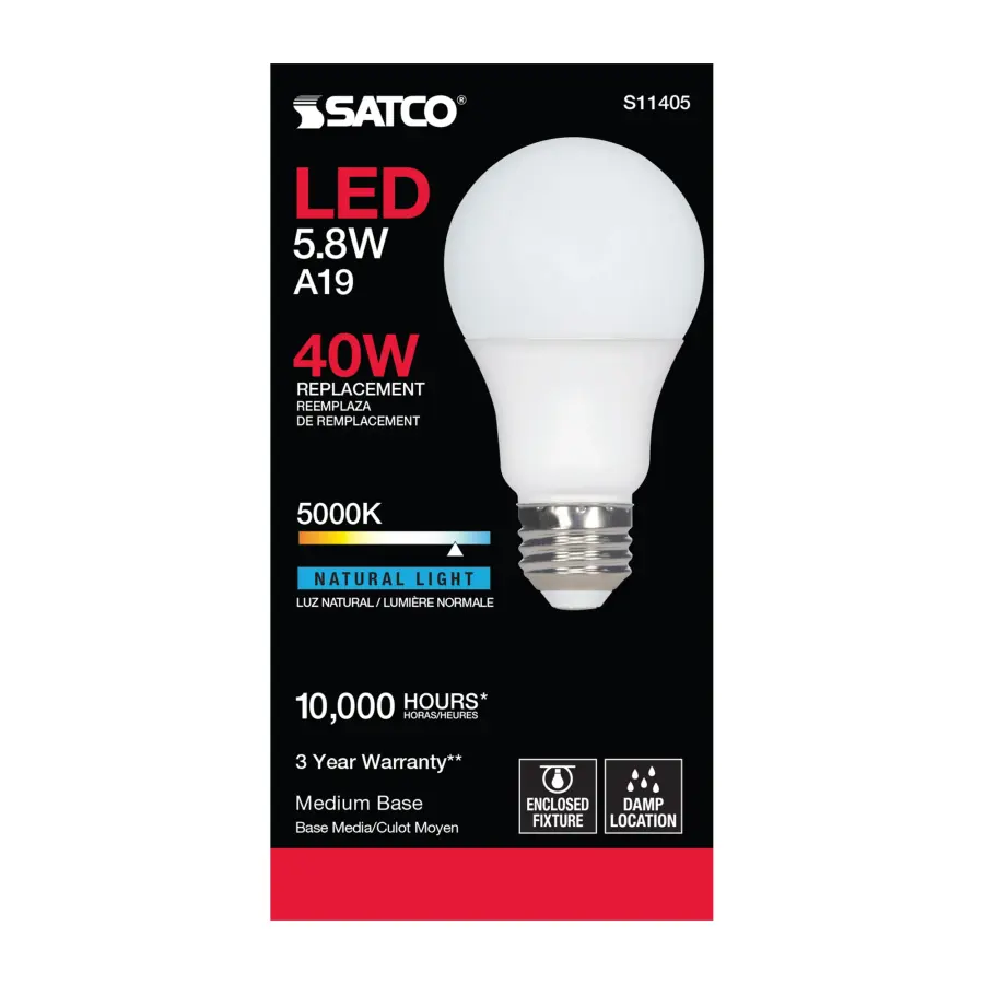 5.8 Watt - A19 LED - 5000K - Medium base - 220 deg. Beam Angle -120 Volt - Image 3