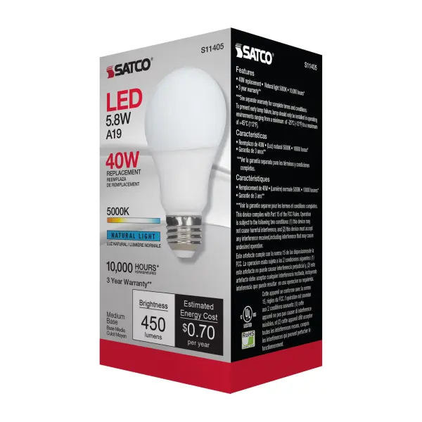 5.8 Watt - A19 LED - 5000K - Medium base - 220 deg. Beam Angle -120 Volt - Image 6