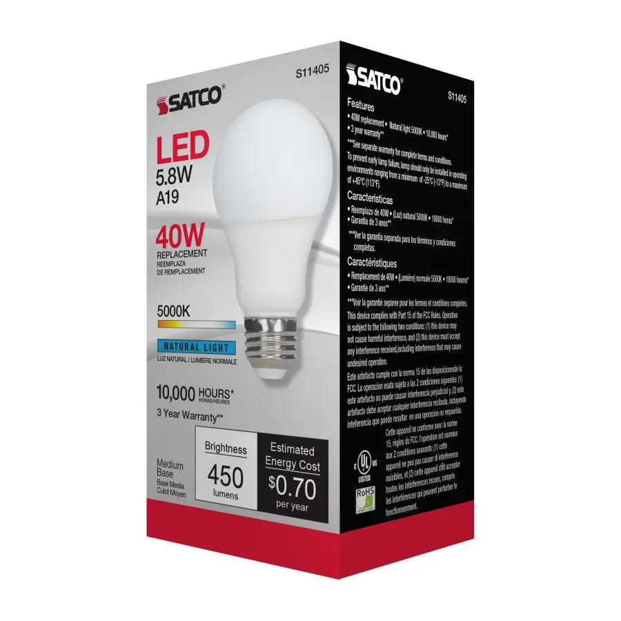 5.8 Watt - A19 LED - 5000K - Medium base - 220 deg. Beam Angle -120 Volt - Image 6