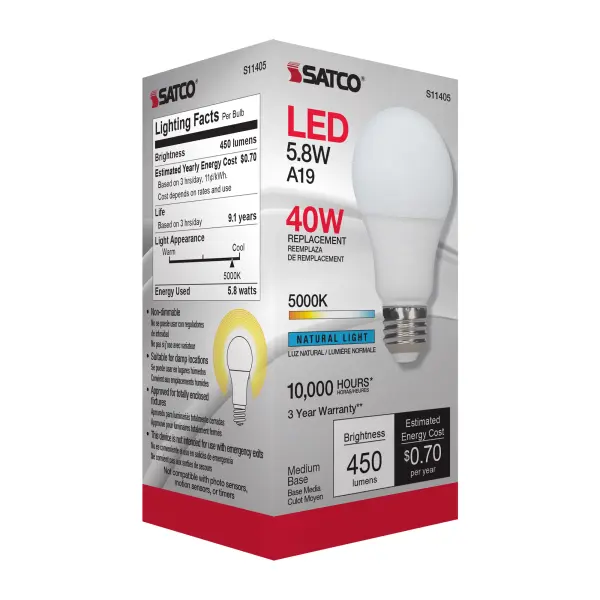 5.8 Watt - A19 LED - 5000K - Medium base - 220 deg. Beam Angle -120 Volt - Image 7