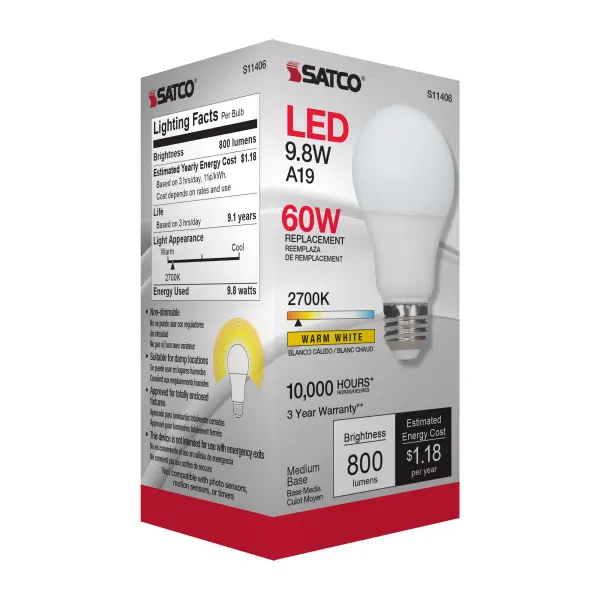 9.8 Watt - A19 LED - 2700K - Medium base - 220 deg. Beam Angle -120 Volt - Image 7