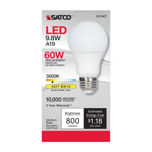 Satco's 9.8-watt LED lamp is traditional, yet contemporary with its sleek finish and energy saving LED technology. Elegantly illuminate any room in the house with this stylish white bulb. Sophisticated and modern, this lamp delivers 10,000 hours of soft white light. - alternate view