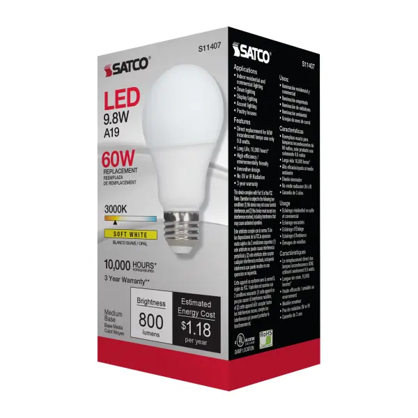 9.8 Watt - A19 LED - 3000K - Medium base - 220 deg. Beam Angle -120 Volt - Image 6