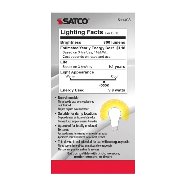 9.8 Watt - A19 LED - 4000K - Medium base - 220 deg. Beam Angle -120 Volt - Image 5
