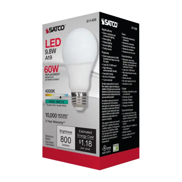 9.8 Watt - A19 LED - 4000K - Medium base - 220 deg. Beam Angle -120 Volt - Image 6