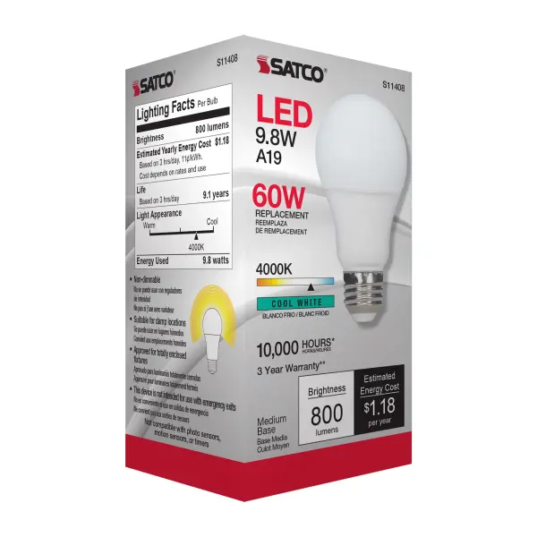 9.8 Watt - A19 LED - 4000K - Medium base - 220 deg. Beam Angle -120 Volt - Image 7