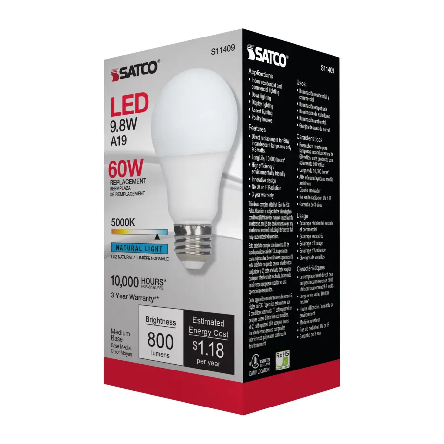 9.8 Watt - A19 LED - 5000K - Medium base - 220 deg. Beam Angle -120 Volt - Image 6