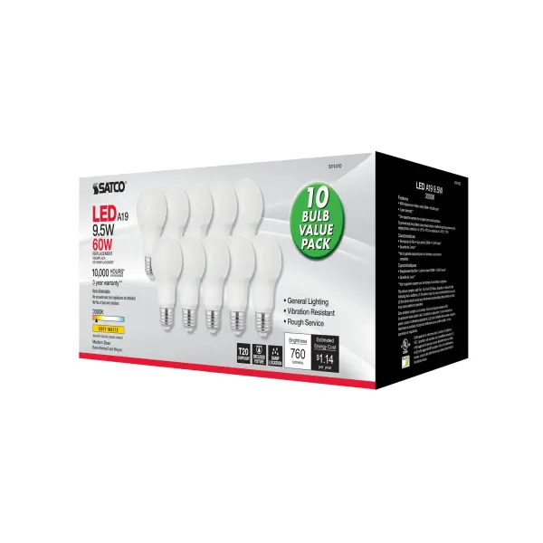 9.5 Watt A19 LED - 3000K - Medium base - 220 deg. Beam Angle - 10-pack - Image 4