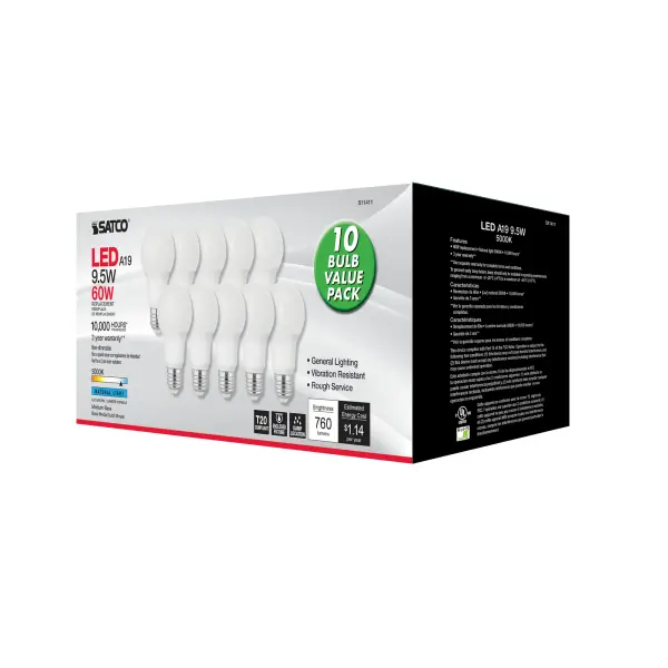9.5 Watt A19 LED - 5000K - Medium base - 220 deg. Beam Angle - 10-pack - Image 4