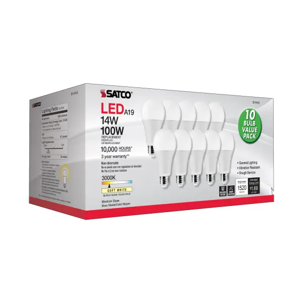 14 Watt A19 LED - 3000K - 100 Watt Replacement - Medium base - 220 deg. Beam Angle - 10-Pack - Image 6
