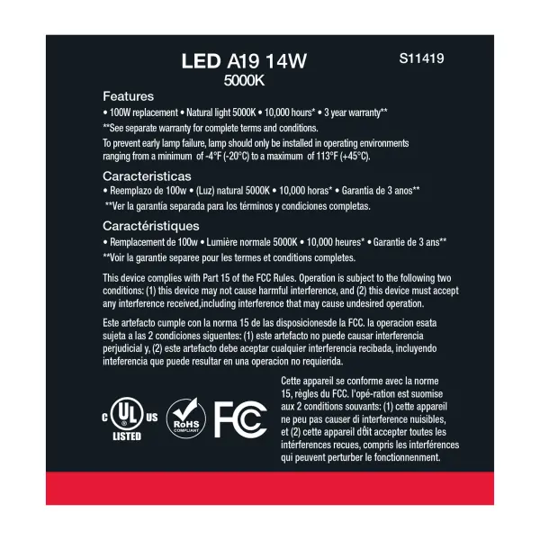 14 Watt A19 LED - 5000K - 100 Watt Replacement - Medium base - 220 deg. Beam Angle - 10-Pack - Image 5