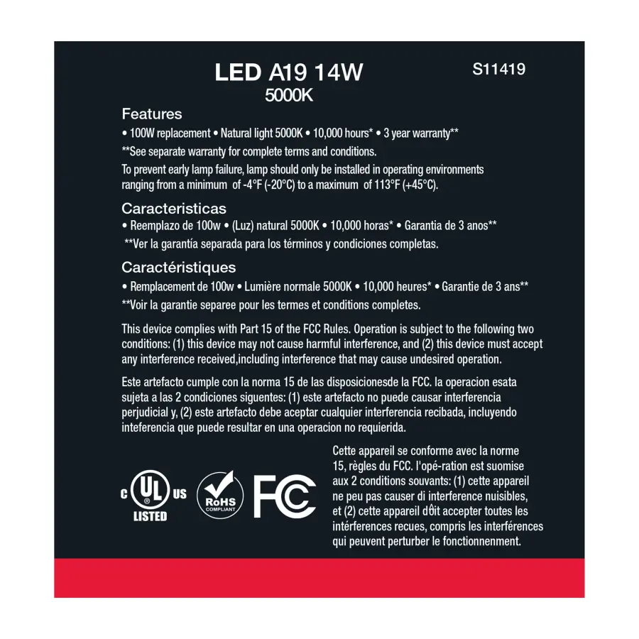 14 Watt A19 LED - 5000K - 100 Watt Replacement - Medium base - 220 deg. Beam Angle - 10-Pack - Image 5