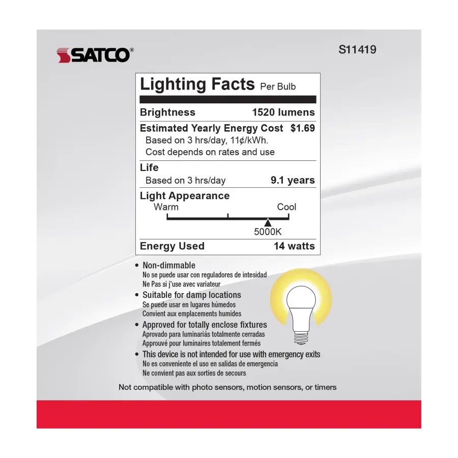 14 Watt A19 LED - 5000K - 100 Watt Replacement - Medium base - 220 deg. Beam Angle - 10-Pack - Image 6