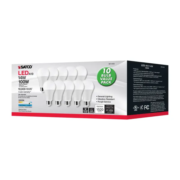 14 Watt A19 LED - 5000K - 100 Watt Replacement - Medium base - 220 deg. Beam Angle - 10-Pack - Image 8