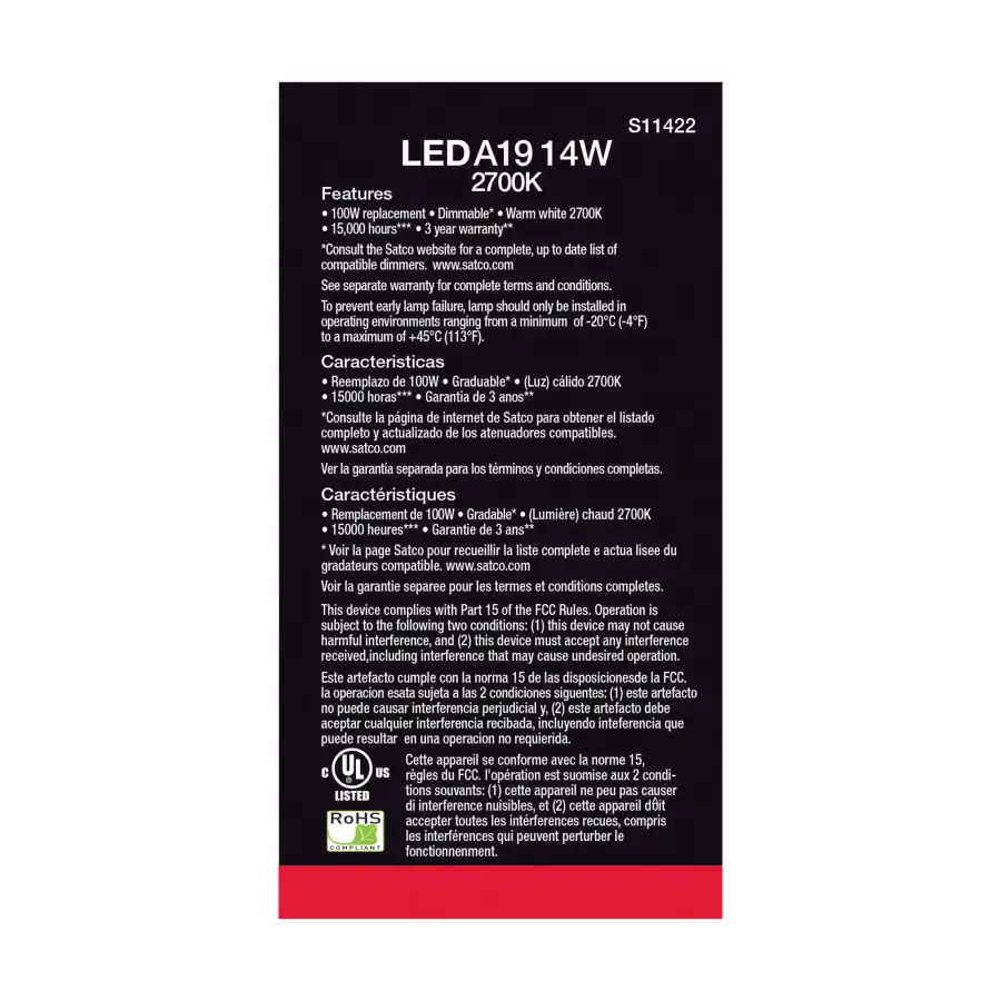 14 Watt A19 LED - 2700K - Dimmable - Medium base - 230 deg. Beam Angle - 4-pack - Image 4
