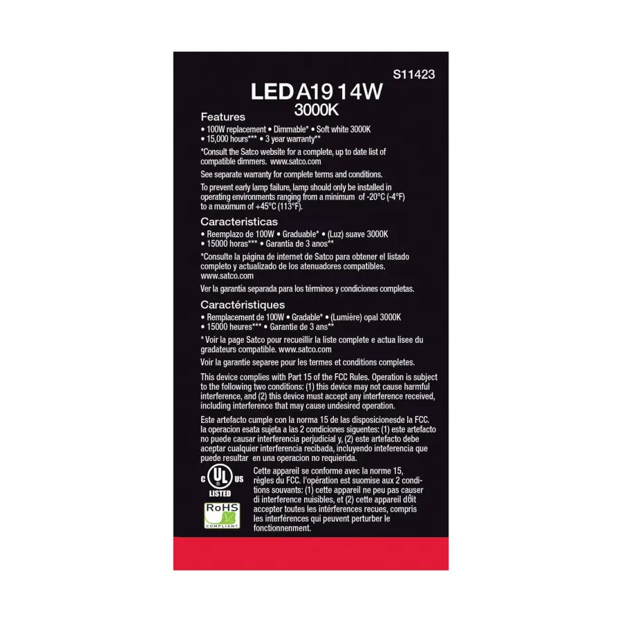 14 Watt A19 LED - 3000K - Dimmable - Medium base - 230 deg. Beam Angle - 4-pack - Image 4