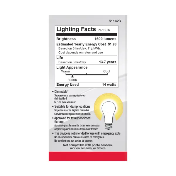 14 Watt A19 LED - 3000K - Dimmable - Medium base - 230 deg. Beam Angle - 4-pack - Image 5