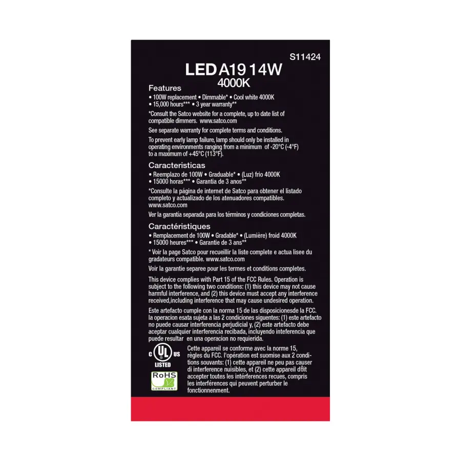 14 Watt A19 LED - 4000K - Dimmable - Medium base - 230 deg. Beam Angle - 4-pack - Image 4