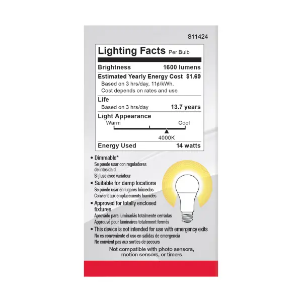14 Watt A19 LED - 4000K - Dimmable - Medium base - 230 deg. Beam Angle - 4-pack - Image 5
