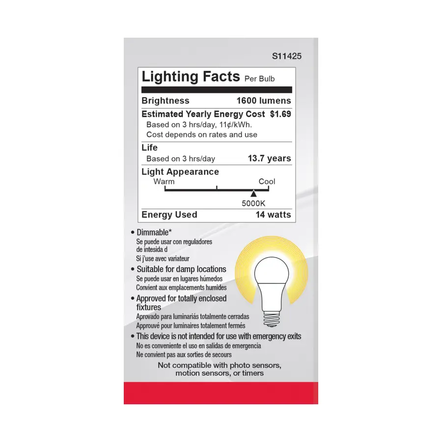 14 Watt A19 LED - 5000K - Dimmable - Medium base - 230 deg. Beam Angle - 4-pack - Image 5