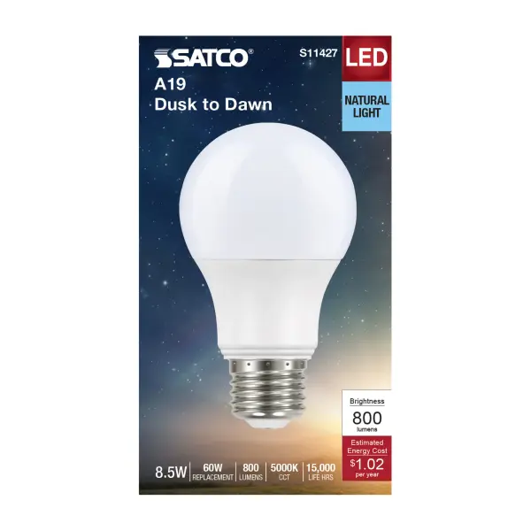 8.5 Watt - A19 LED - Dusk to Dawn With PhotoCell - 5000K - Medium base - 200 deg. Beam Angle - 120 Volt - Image 4