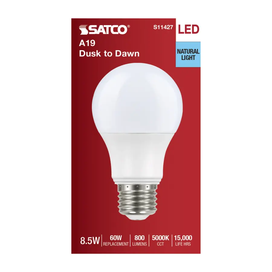 8.5 Watt - A19 LED - Dusk to Dawn With PhotoCell - 5000K - Medium base - 200 deg. Beam Angle - 120 Volt - Image 5