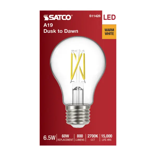 6.5 Watt - A19 LED Filament - Dusk to Dawn With PhotoCell - 2700K - Medium base - 320 deg. Beam Angle - 120 Volt - Image 4