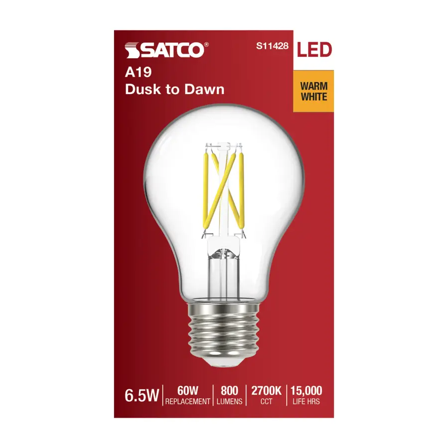 6.5 Watt - A19 LED Filament - Dusk to Dawn With PhotoCell - 2700K - Medium base - 320 deg. Beam Angle - 120 Volt - Image 4
