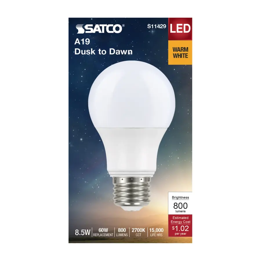 8.5 Watt - A19 LED - Dusk to Dawn - 2700K - 90CRI - Medium base - 200 deg. Beam Angle - 120 Volt - Image 3