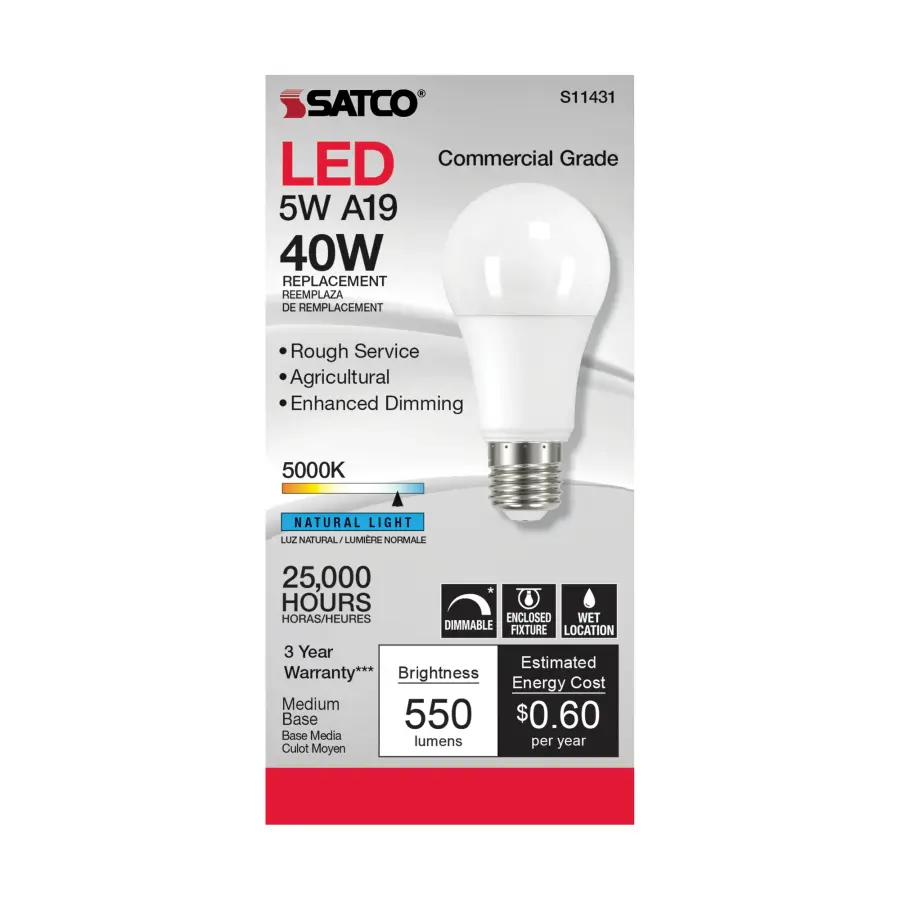 5 Watt - A19 LED Dimmable Agriculture Bulb - 5000K - 120 Volt - Image 2